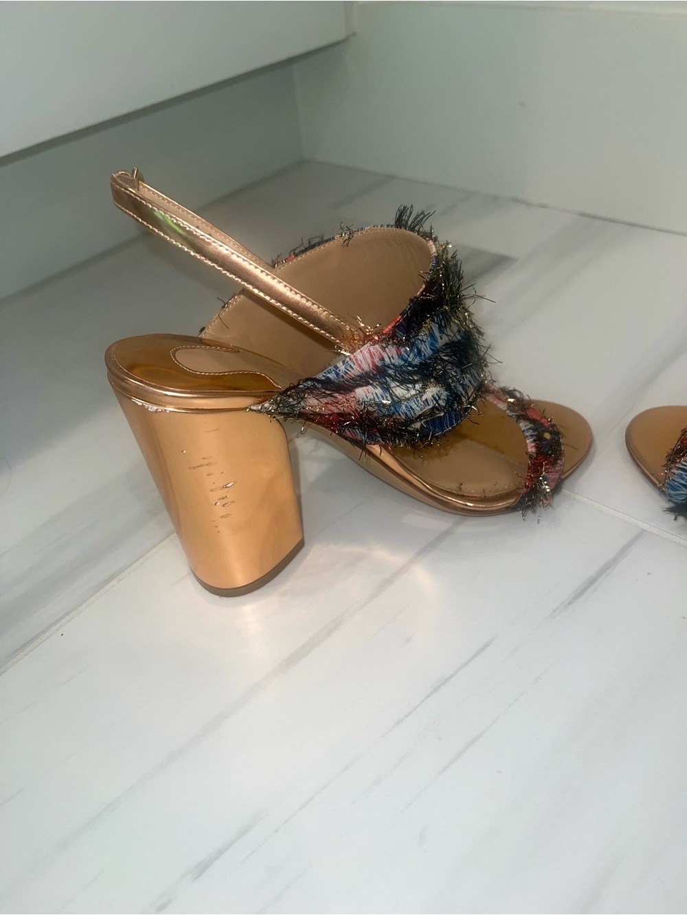 Salvatore Ferragamo Rose Gold Block Heels with Multicolor Fringe-LOW PRICE!🌟 - Picture 7 of 9